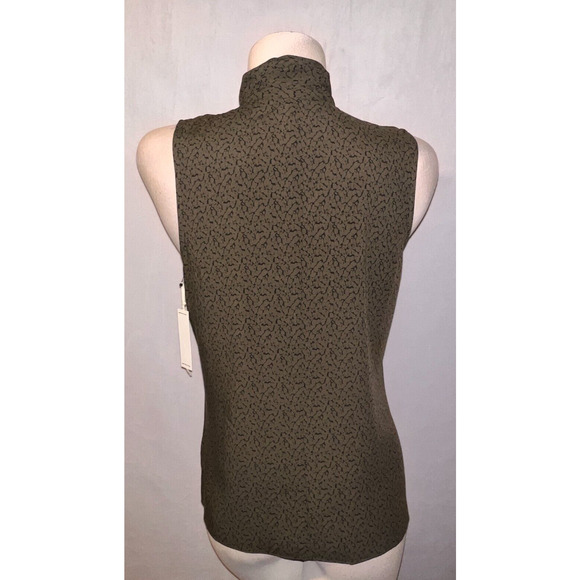 New J BRAND Top Women's Size M Green Black Strap Bow Tie Neck Slvls Blouse $225 - Picture 5 of 6